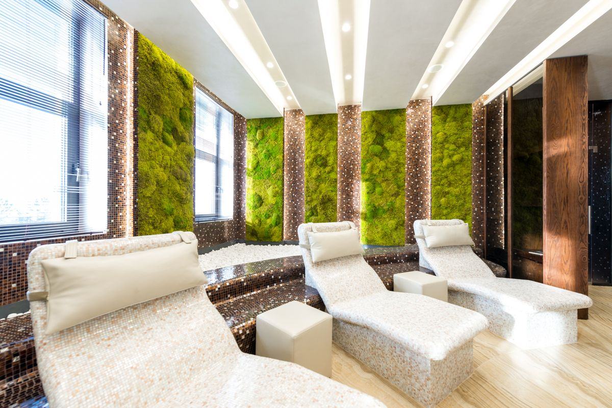 Mur végétal design dans un espace commercial